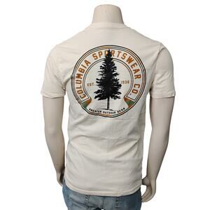 Columbia Sportswear Short Sleeve T-shirt Size Medium Beige Graphics on Back